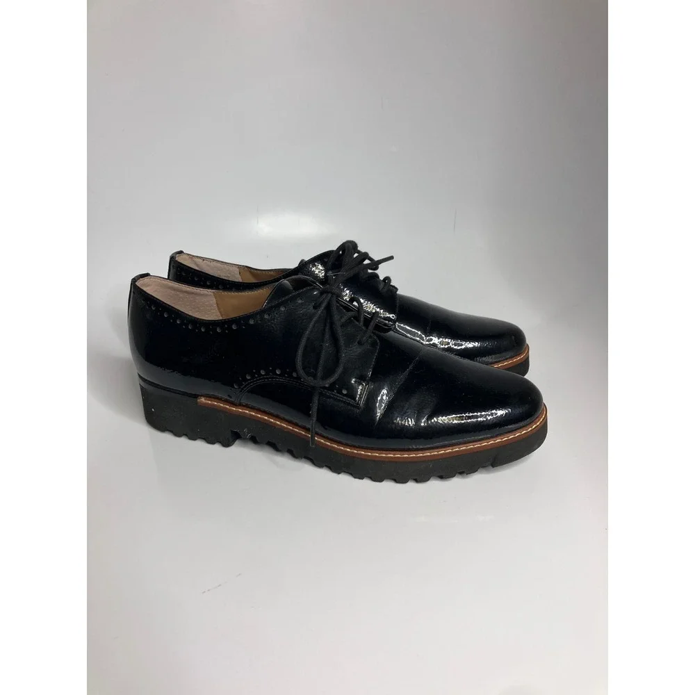 Franco Sarto Carlee Oxford Women 10M Black Good Patent Lug Sole Brogue Lace Up